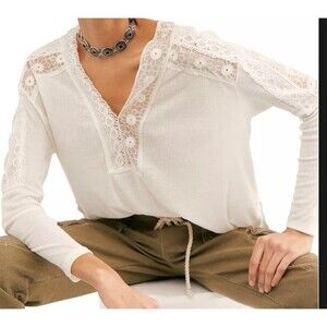 Free People Angel Food Cream Lace boho top blouse size Medium M Coachella